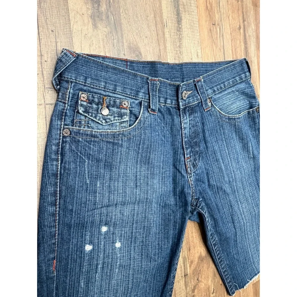 True Religion Billy Jeans Shorts Men 34 Made USA Distressed Cutoff Raw Hem Denim